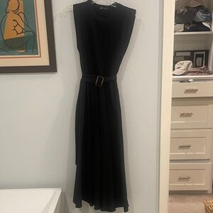 Zara Black Midi Mixed Media  Dress with Belt